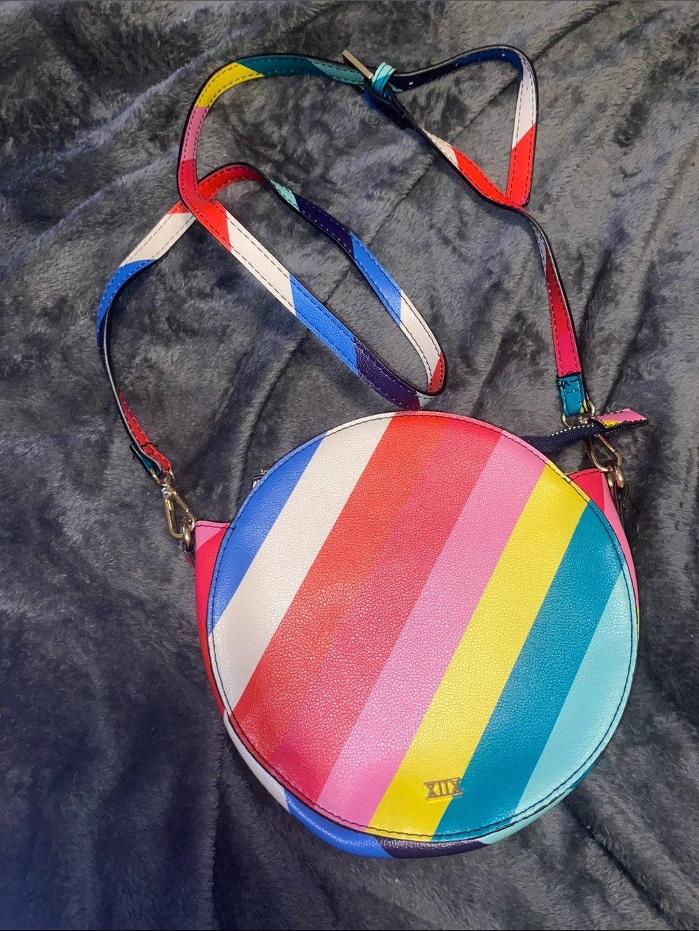Collection XIIX Rainbow Stripe Round Crossbody - Red Pink Yellow Blue Teal White